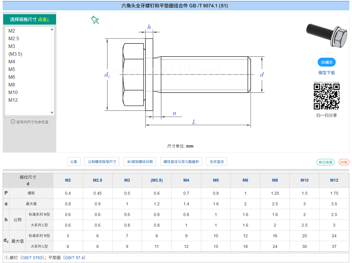 不锈钢与碳钢铁8.8级GB9074.11 凹脑十字槽外六角带平垫圈二组合螺栓